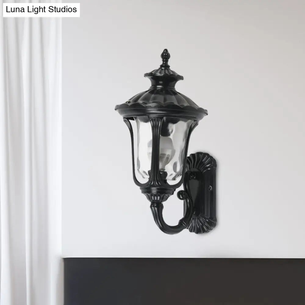 Rustic Urn Wall Light Sconce - Aluminum 1-Head Mount Lamp In Black/Bronze With Water Glass Shade