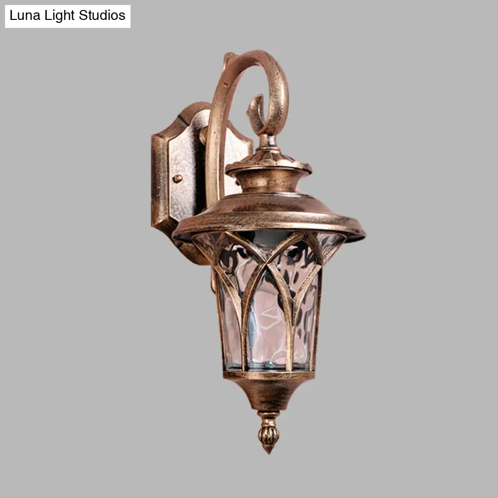 Rustic Urn Wall Sconce - Brass Aluminum Lamp With Water Glass Shade