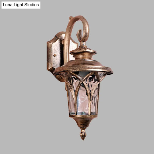 Rustic Urn Wall Sconce - Brass Aluminum Lamp With Water Glass Shade