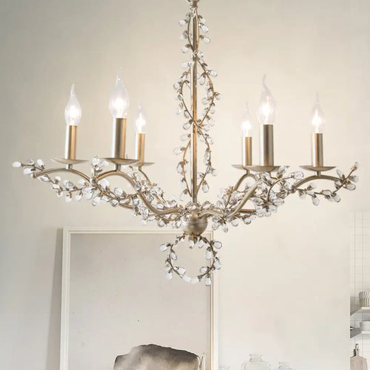 Rustic Vine Chandelier - 6-Light Clear Crystal Pendant With Candle-Inspired Design