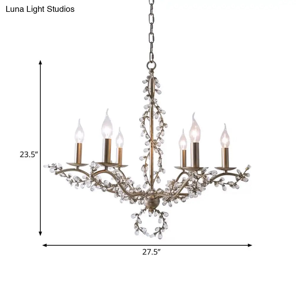 Rustic Vine Chandelier - 6-Light Clear Crystal Pendant With Candle-Inspired Design