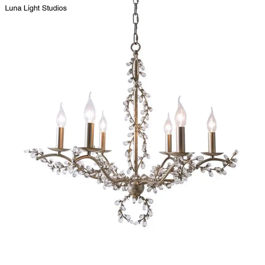 Rustic Vine Chandelier - 6-Light Clear Crystal Pendant With Candle-Inspired Design