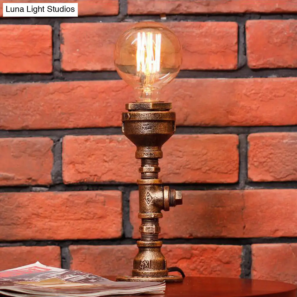 Rustic Vintage Desk Lamp: Silver/Brass Metallic Pipe Table Light With Clear Glass Shade - 1 Bulb