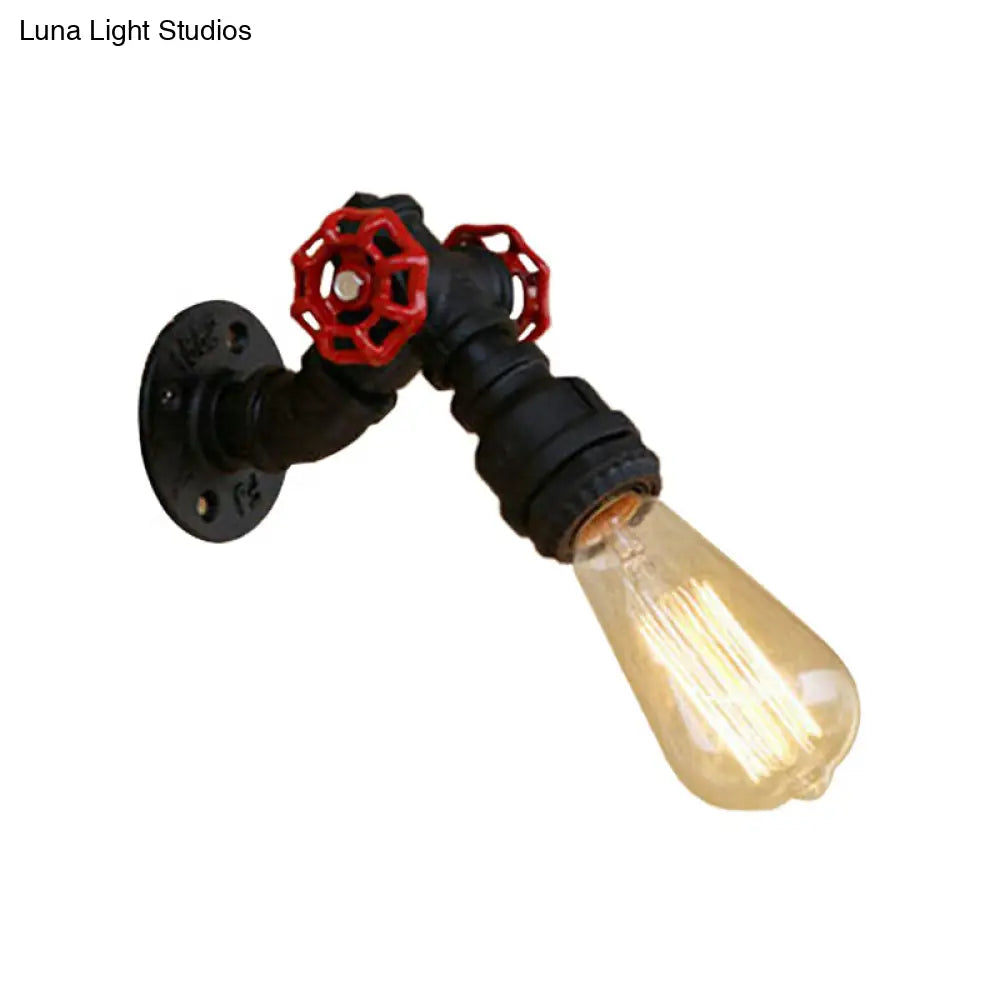 Rustic Wall Lamp With Valve: Stylish 1-Bulb Farmhouse Lighting In Black For Dining Room