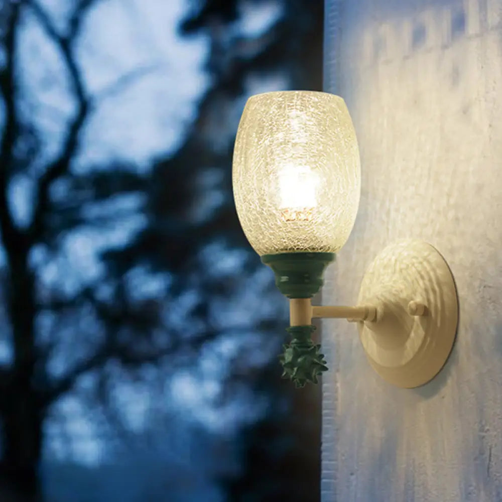 Rustic Wall Mounted Bedside Lamp With Oval Crackle Glass Shade - Rural Blue/Gold/Dark Blue Lighting