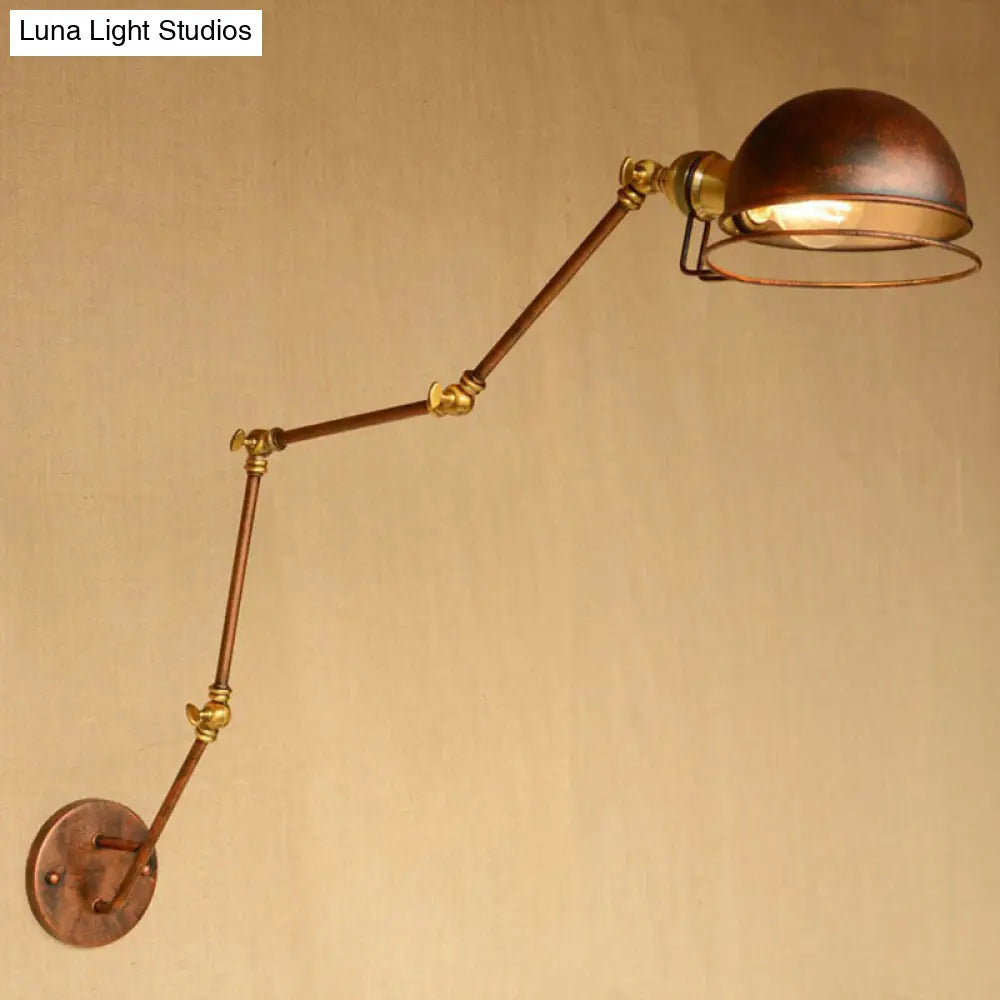 Rustic Wall Mounted Reading Lamp With Rotating Arm And Wire Guard