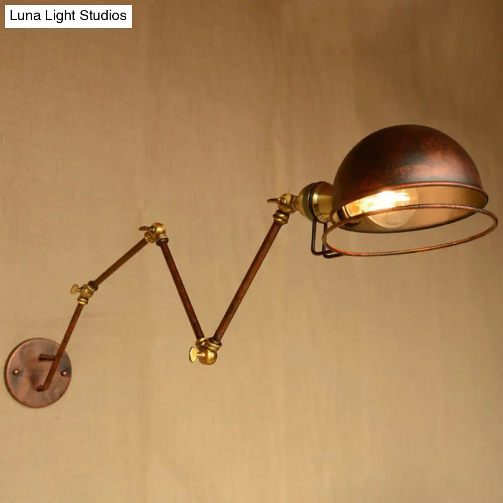 Rustic Wall Mounted Reading Lamp With Rotating Arm And Wire Guard