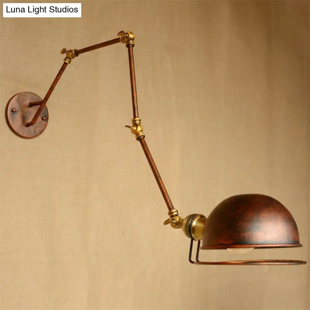 Rustic Wall Mounted Reading Lamp With Rotating Arm And Wire Guard