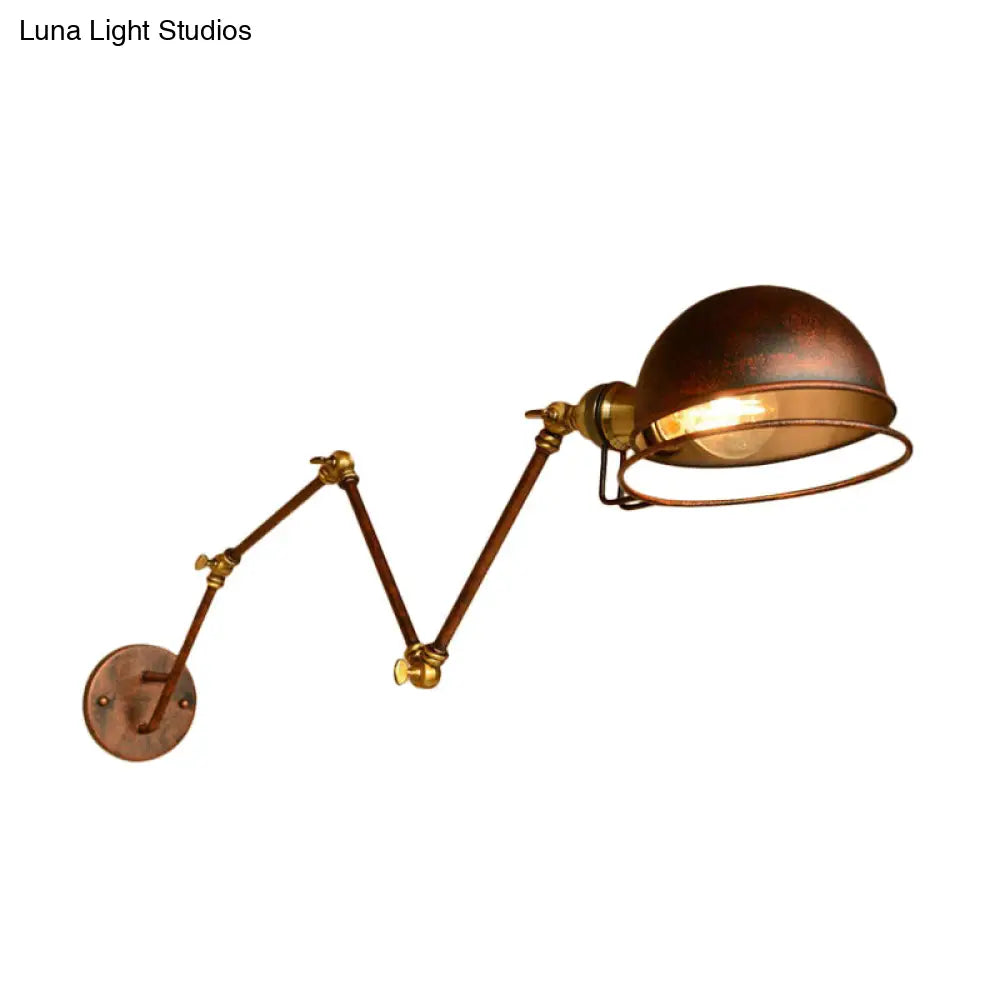 Rustic Wall Mounted Reading Lamp With Rotating Arm And Wire Guard