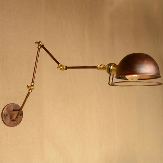 Rustic Wall Mounted Reading Lamp With Rotating Arm And Wire Guard Rust