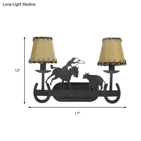 Rustic Wall Sconce Lamp With Animal Accents - Ideal For Restaurant 2-Bulb Conical Design