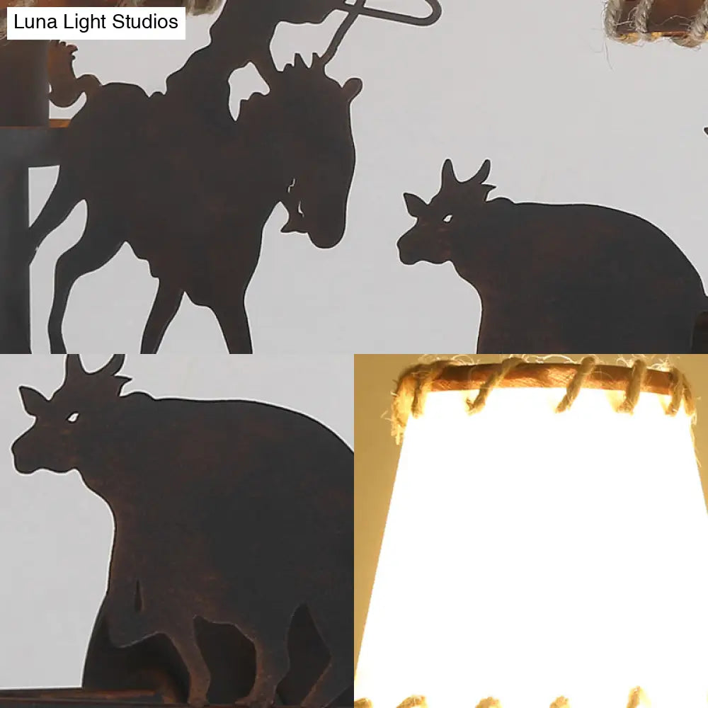 Rustic Wall Sconce Lamp With Animal Accents - Ideal For Restaurant 2-Bulb Conical Design