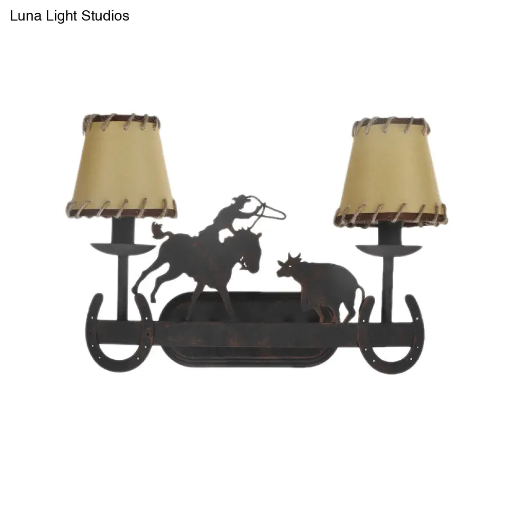 Rustic Wall Sconce Lamp With Animal Accents - Ideal For Restaurant 2-Bulb Conical Design