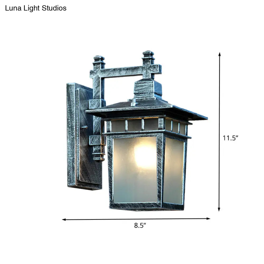 Rustic Wall Sconce With Translucent Glass Shade - Aluminum Aged Silver Pavilion Design