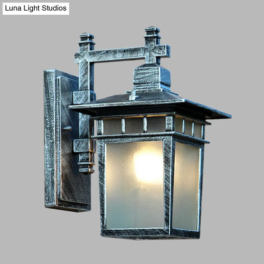 Rustic Wall Sconce With Translucent Glass Shade - Aluminum Aged Silver Pavilion Design