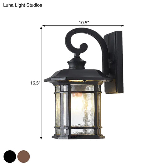 Rustic Water Glass Lantern Wall Mount Light - 8.5/10.5 Width Black/Brass Doorway Lamp