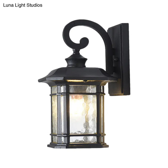 Rustic Water Glass Lantern Wall Mount Light - 8.5/10.5 Width Black/Brass Doorway Lamp