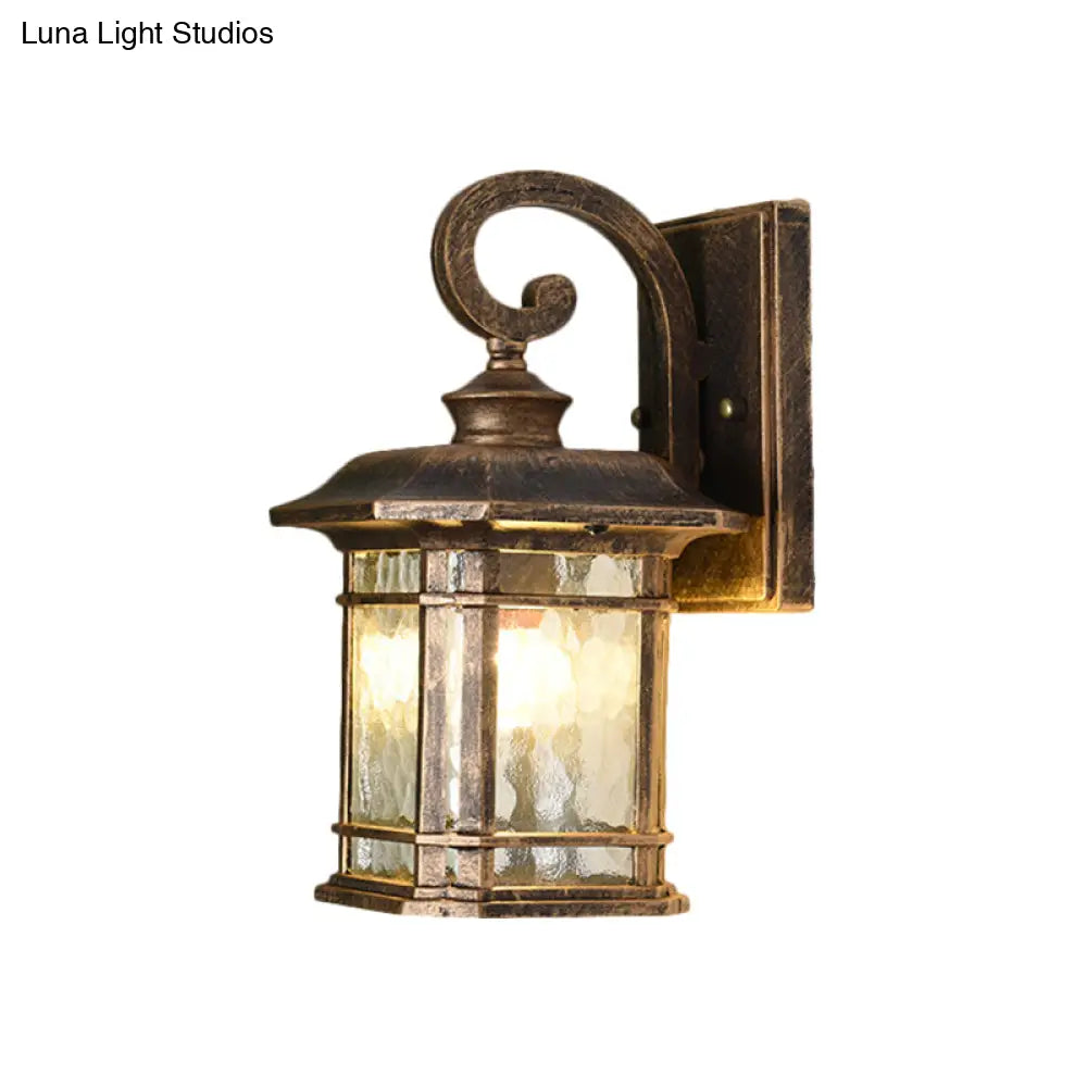 Rustic Water Glass Lantern Wall Mount Light - 8.5/10.5 Width Black/Brass Doorway Lamp