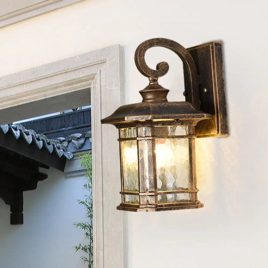 Rustic Water Glass Lantern Wall Mount Light - 8.5/10.5 Width Black/Brass Doorway Lamp Brass / 8.5