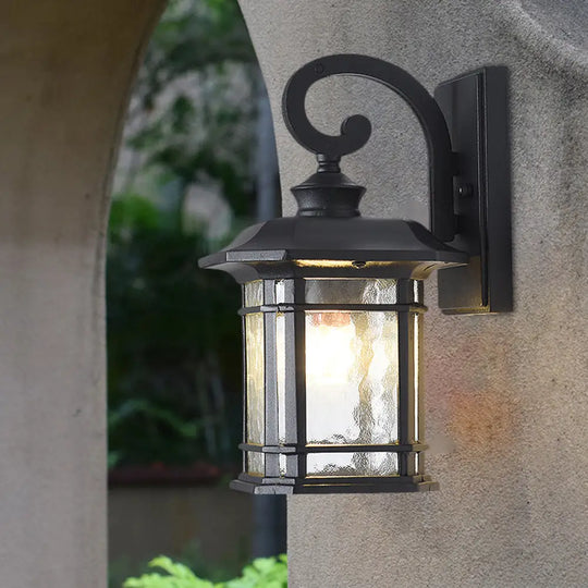 Rustic Water Glass Lantern Wall Mount Light - 8.5/10.5 Width Black/Brass Doorway Lamp Black / 8.5