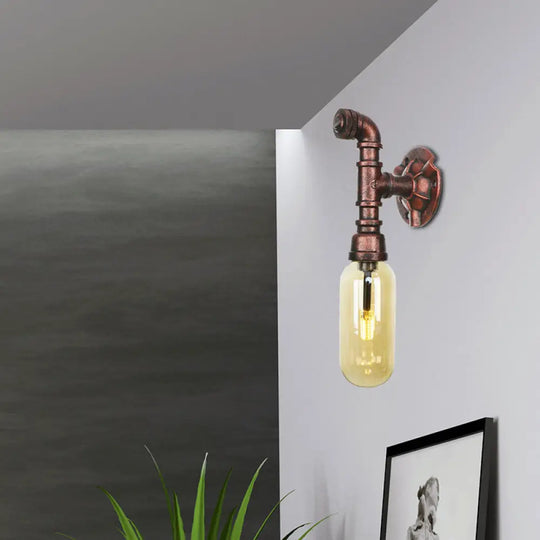 Rustic Weathered Copper Capsule Wall Light - 1 Head Bedroom Sconce Lamp (9/10.5/12 High) With Pipe