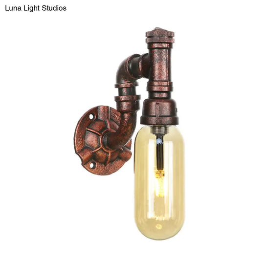 Rustic Weathered Copper Capsule Wall Light - 1 Head Bedroom Sconce Lamp (9/10.5/12 High) With Pipe