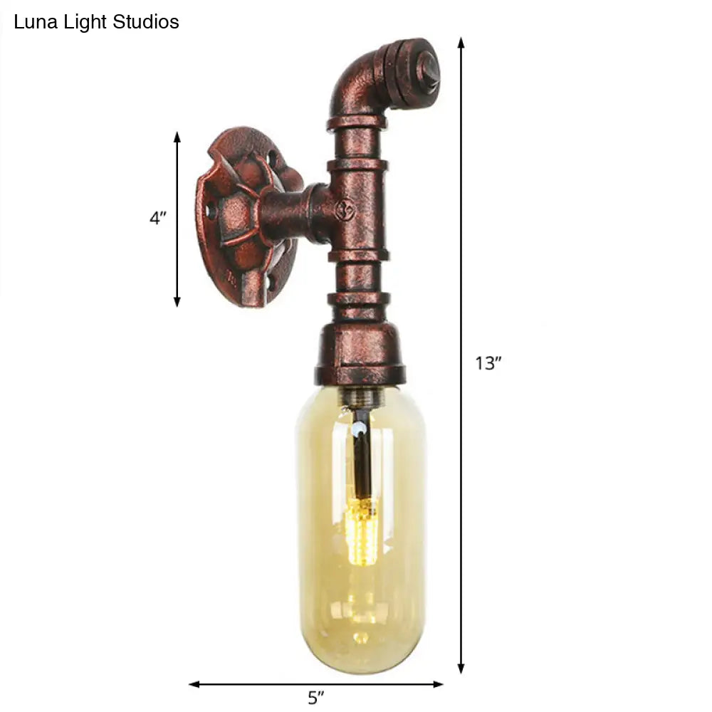 Rustic Weathered Copper Capsule Wall Light - 1 Head Bedroom Sconce Lamp (9/10.5/12 High) With Pipe