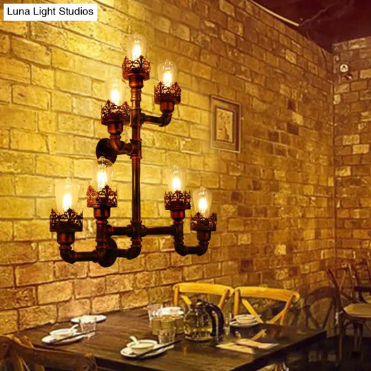 Rustic Weathered Copper Pipe Wall Lamp With Stylish Iron Design And 7 Lights - Ideal For Restaurants