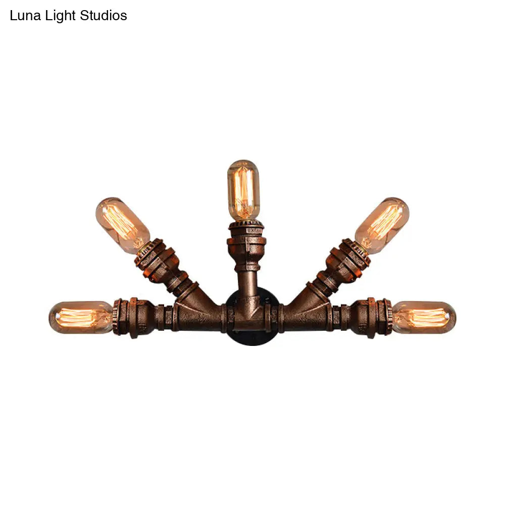 Rustic Weathered Copper Wall Sconce Lamp - Expose Bulb With Pipe Design 2/3/4 Heads Wrought Iron