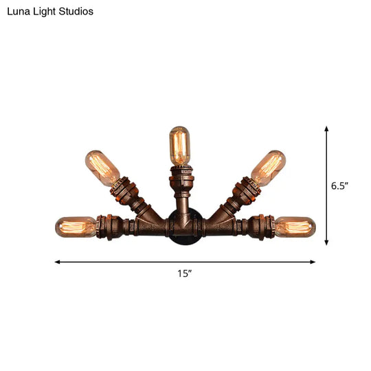 Rustic Weathered Copper Wall Sconce Lamp - Expose Bulb With Pipe Design 2/3/4 Heads Wrought Iron