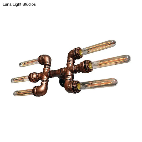 Rustic Weathered Copper Wall Sconce Lamp - Expose Bulb With Pipe Design 2/3/4 Heads Wrought Iron