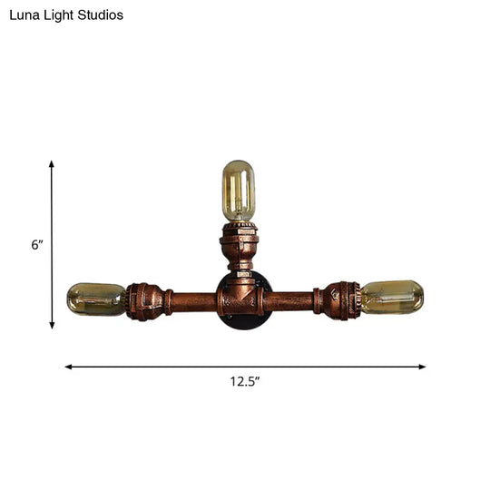 Rustic Weathered Copper Wall Sconce Lamp - Expose Bulb With Pipe Design 2/3/4 Heads Wrought Iron