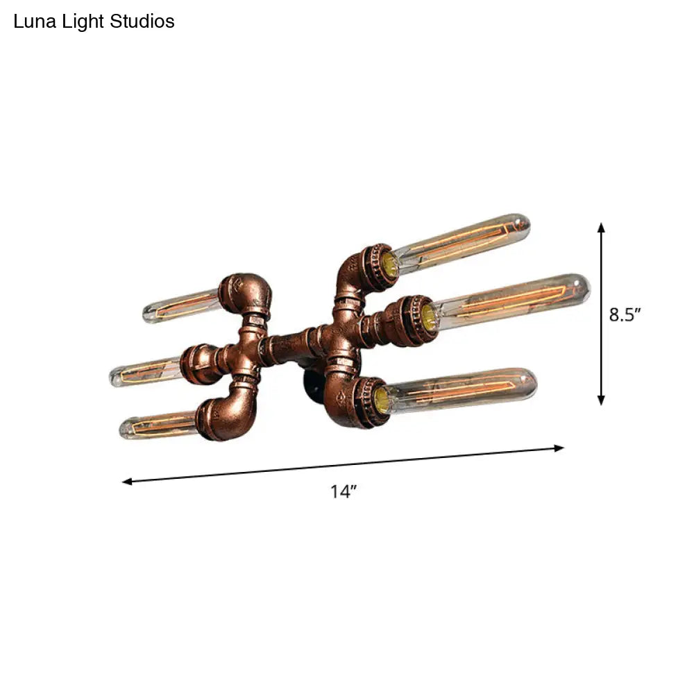 Rustic Weathered Copper Wall Sconce Lamp - Expose Bulb With Pipe Design 2/3/4 Heads Wrought Iron