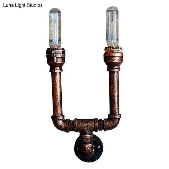 Rustic Weathered Copper Wall Sconce Lamp - Expose Bulb With Pipe Design 2/3/4 Heads Wrought Iron