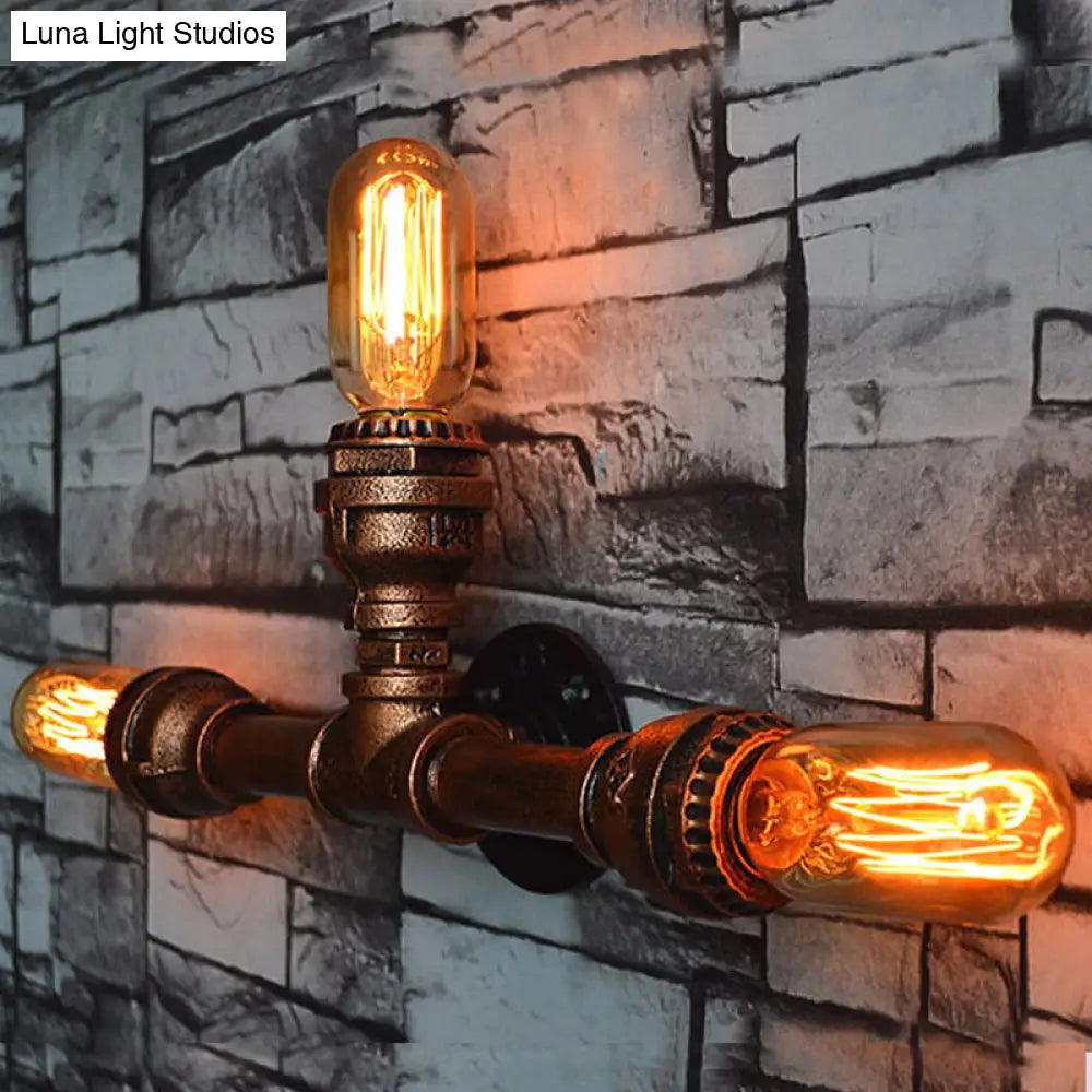 Rustic Weathered Copper Wall Sconce Lamp - Expose Bulb With Pipe Design 2/3/4 Heads Wrought Iron