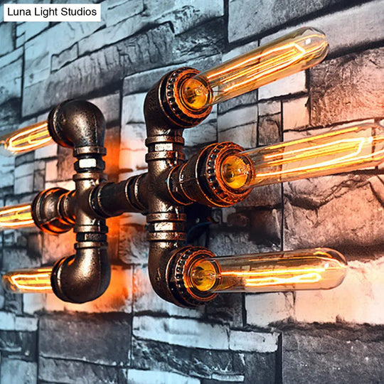 Rustic Weathered Copper Wall Sconce Lamp - Expose Bulb With Pipe Design 2/3/4 Heads Wrought Iron