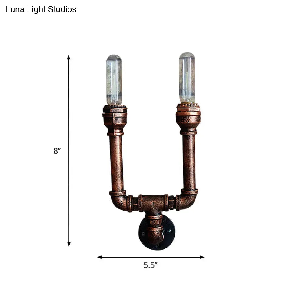 Rustic Weathered Copper Wall Sconce Lamp - Expose Bulb With Pipe Design 2/3/4 Heads Wrought Iron