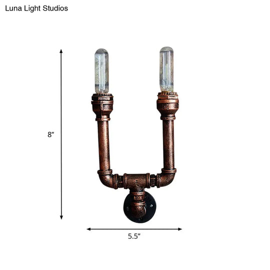 Rustic Weathered Copper Wall Sconce Lamp - Expose Bulb With Pipe Design 2/3/4 Heads Wrought Iron