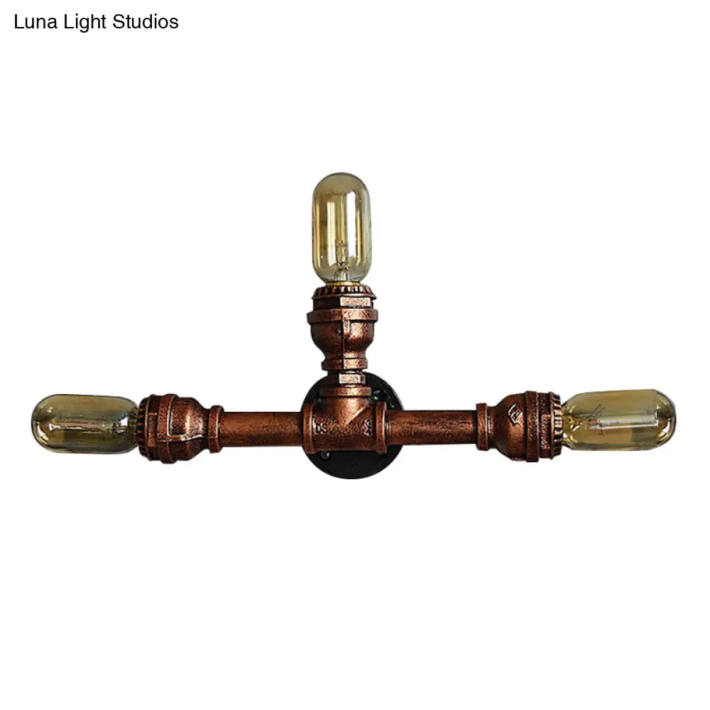 Rustic Weathered Copper Wall Sconce Lamp - Expose Bulb With Pipe Design 2/3/4 Heads Wrought Iron