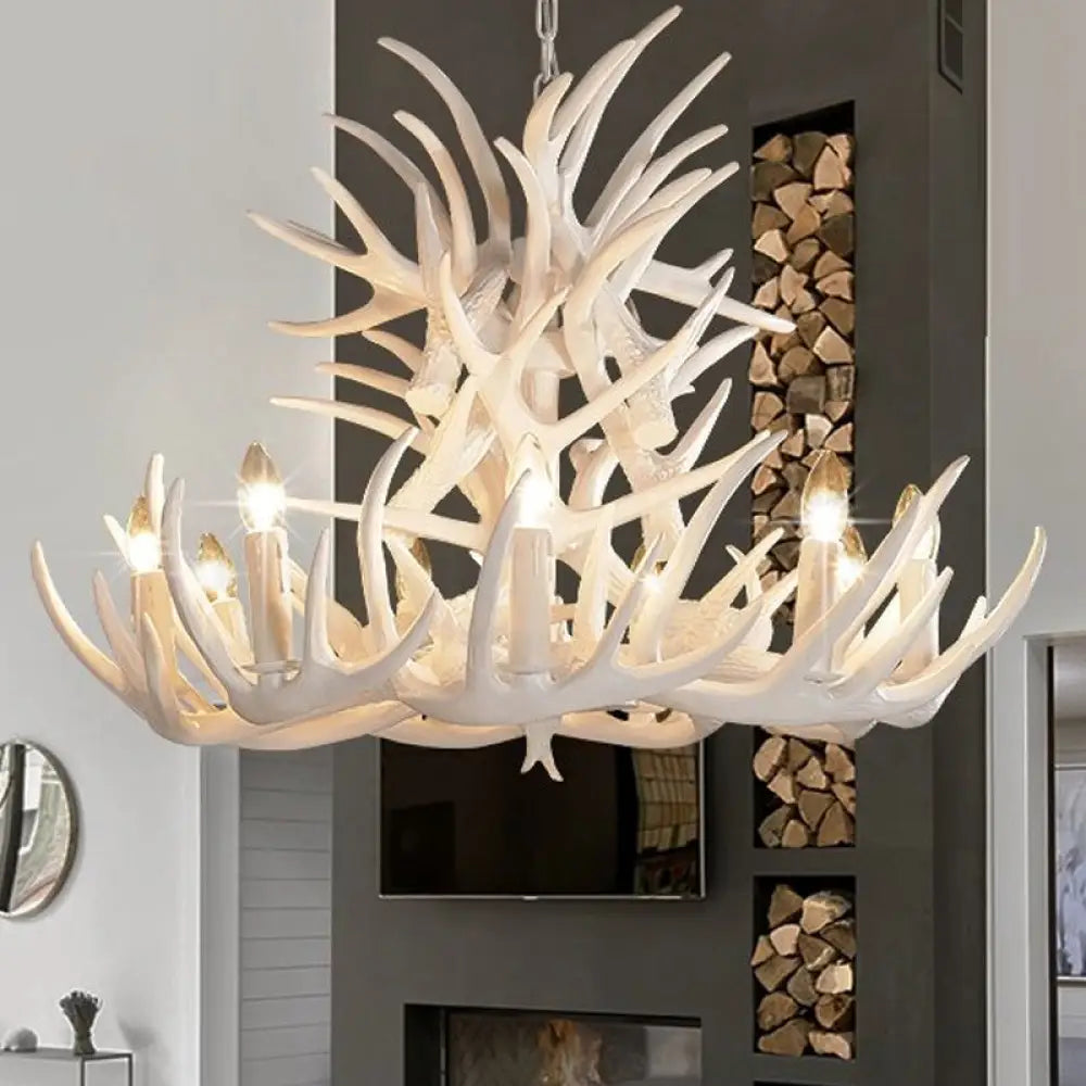 Rustic White Antler Chandelier - 21.5/25.5/27.5 Wide 9/12 Heads Ceiling Hang Fixture For Living Room