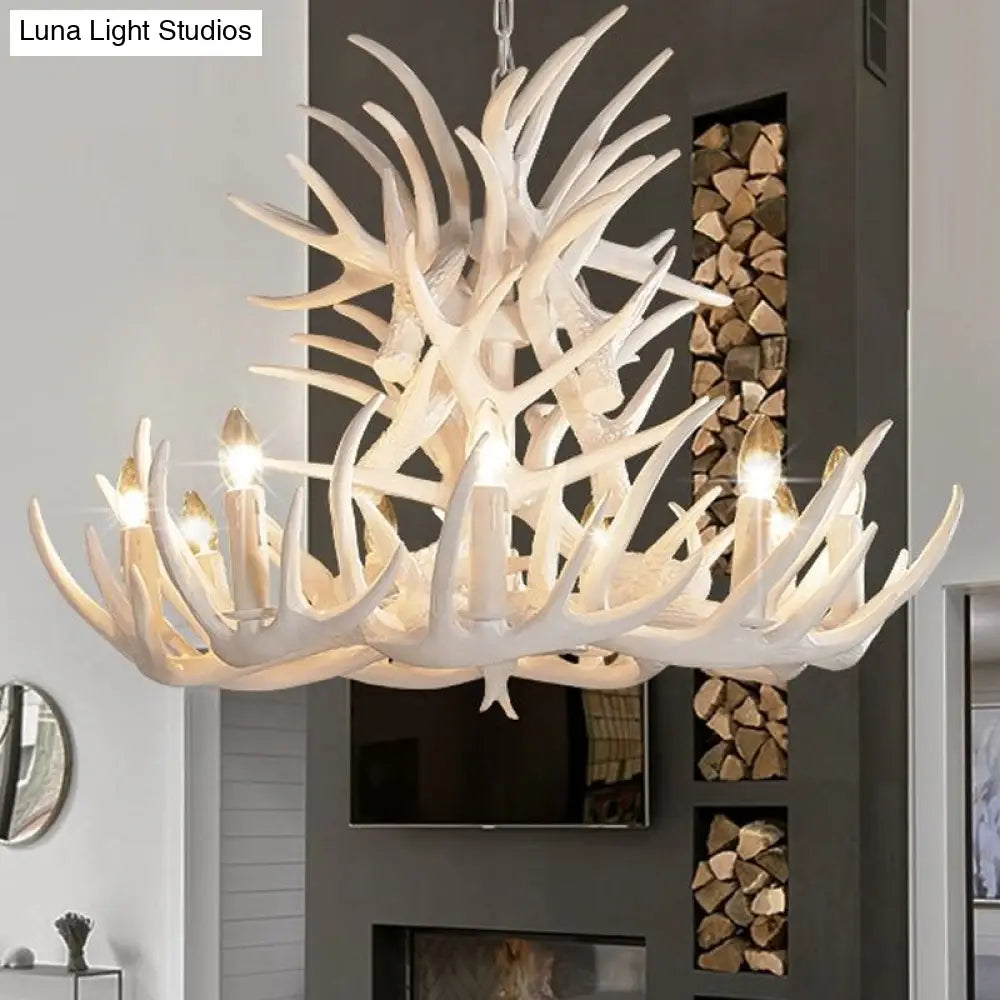 Rustic White Antler Chandelier - 21.5/25.5/27.5 Wide 9/12 Heads Ceiling Hang Fixture For Living Room