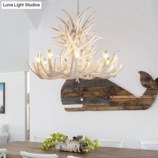 Rustic White Antler Chandelier - 21.5/25.5/27.5 Wide 9/12 Heads Ceiling Hang Fixture For Living Room