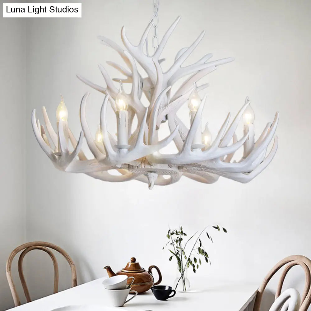 Rustic White Antler Chandelier - 21.5/25.5/27.5 Wide 9/12 Heads Ceiling Hang Fixture For Living Room