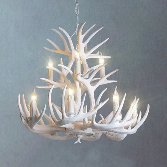 Rustic White Antler Chandelier - 21.5/25.5/27.5 Wide 9/12 Heads Ceiling Hang Fixture For Living Room