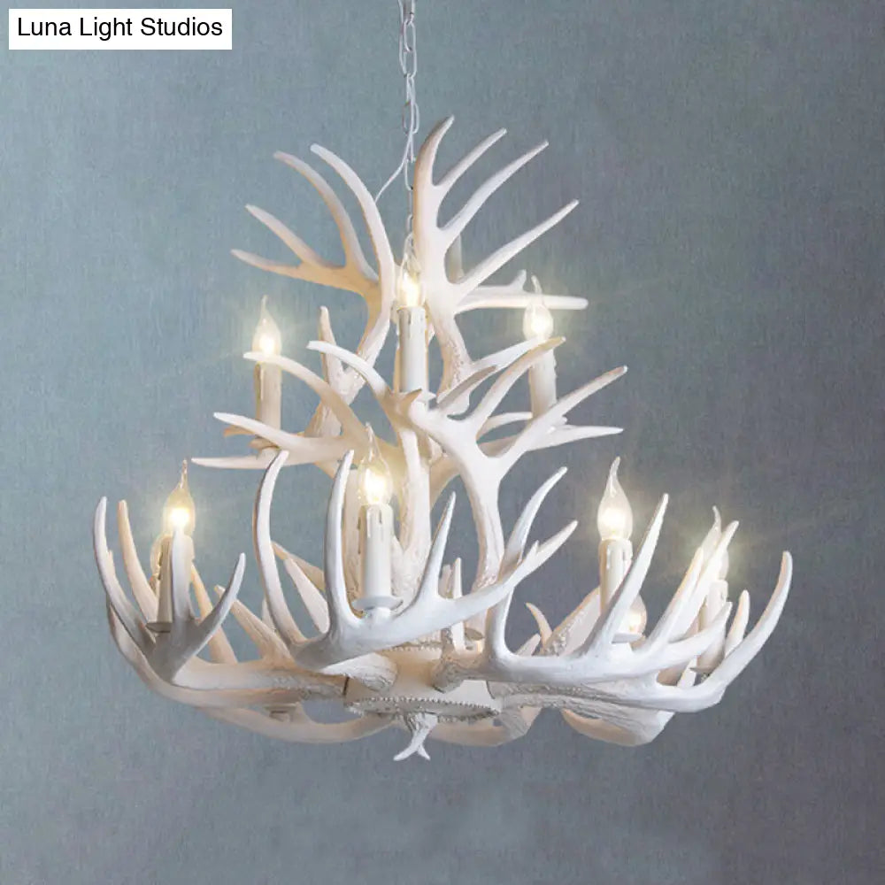 Rustic White Antler Chandelier - 21.5/25.5/27.5 Wide 9/12 Heads Ceiling Hang Fixture For Living Room