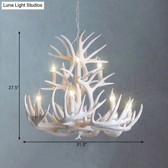 Rustic White Antler Chandelier - 21.5/25.5/27.5 Wide 9/12 Heads Ceiling Hang Fixture For Living Room