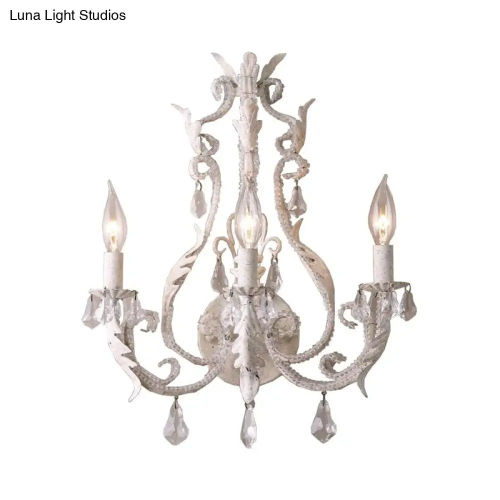 Rustic White/Grey Crystal Bead Wall Sconce With Candlestick - Indoor Lamp Fixture