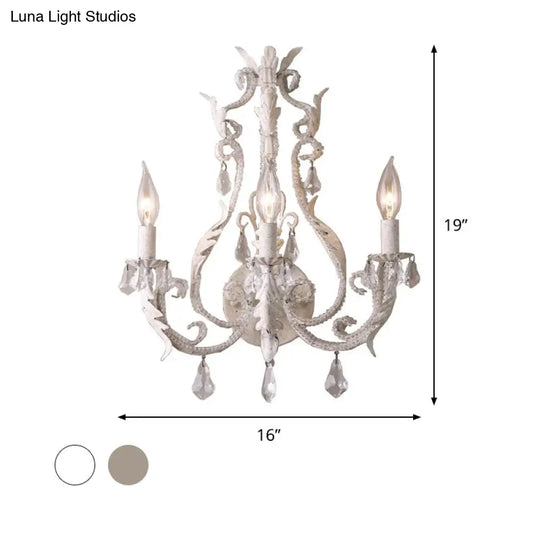 Rustic White/Grey Crystal Bead Wall Sconce With Candlestick - Indoor Lamp Fixture