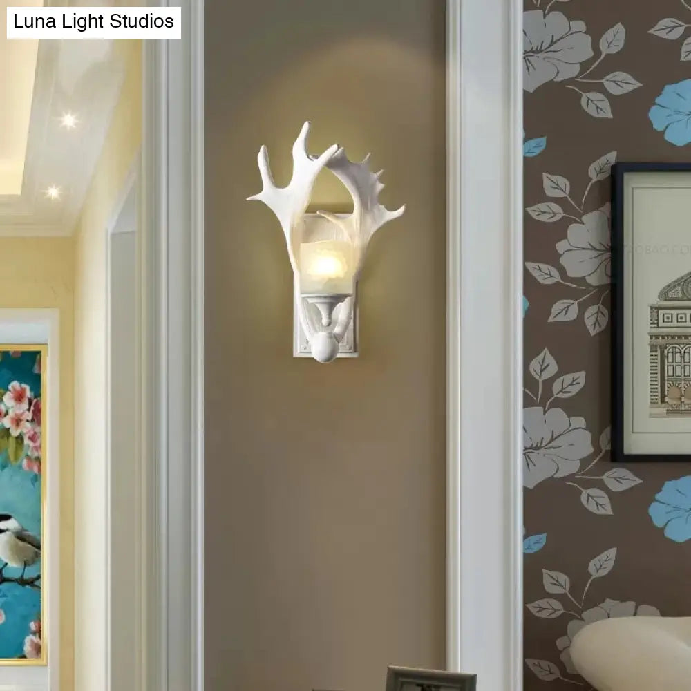 Rustic White Resin Antlers Wall Sconce For Childs Bedroom