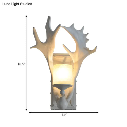 Rustic White Resin Antlers Wall Sconce For Childs Bedroom